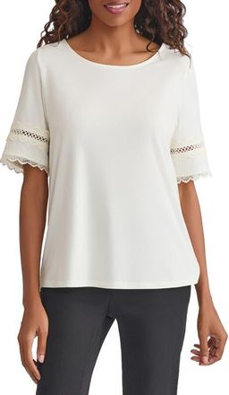 Jones New York Lace Cutout Trim Top in Jones White at Nordstrom, Size Medium