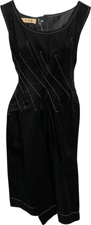 Marni Contrast Stitch Dress in Black Ramie