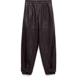 Mango Button Hem Leather Pants in Burgundy at Nordstrom, Size X-Small