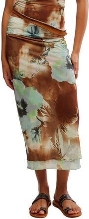 Free People Sunset Print Mesh Maxi Skirt in Moss Combo-Boardwalk at Nordstrom, Size X-Large