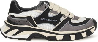 Dolce & Gabbana Mens Sneakers With Mesh Details White-Black Polyester Trainers White/black