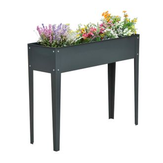 OUTSUNNY Jardinera Elevada Rectangular Con 3 Orificios De Drenaje Para Planta Flores Gris