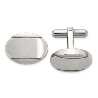 Diamond2Deal Stainless Steel Brushed and Polished Oval Cuff Links