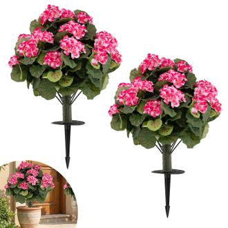 Costway Costway 2 Mazzi Di Begonia Artificiali Set Di 2 Fiori Artificiali Gerani Begonie Finti Per Interni Ed Esterni Decorazione Da Tavolo Arbusti Cespuglio 