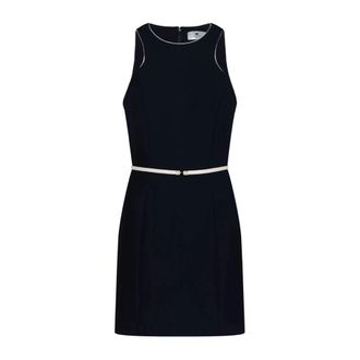 Elisabetta Franchi Zwarte Cr&ecirc;pe Jurk met Contrasterende Riem - Dames - Korte kleedjes - Zwart - XS - Kleedjes