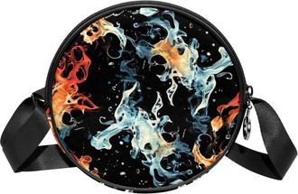 Generic Circle Crossbody Bag for Women, Fire Water Small Sling Bag Daypack with Zipper Adjustable Shoulder Straps Casual Ladies Girls Round Purse