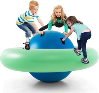Costway Costway Balanc&iacute;n Inflable Para Ni&ntilde;os Mayores De 5 A&ntilde;os, 223 X 123 Cm Con 6 Asas Incorporadas, Balanc&iacute;n Inflable Con C&uacute;pula (azul)