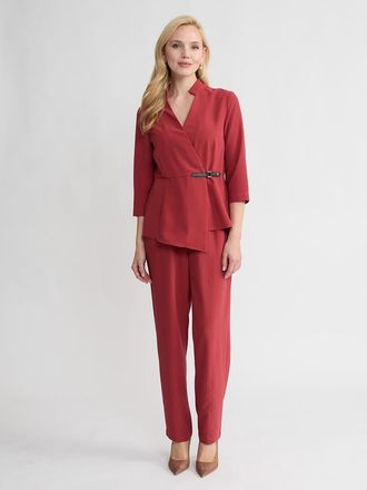 Misook Buckle Detail Crepe Wrap Blouse in Russet at Nordstrom, Size Xx-Large