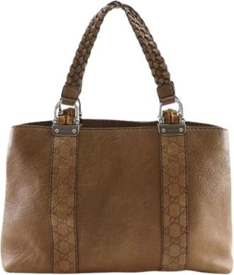 Gucci Pre-owned Bamboo Bar Shima Leder Tote Bag - Dames - Vintage Handtas - Bruin - ONE Size - Leer - Vintage
