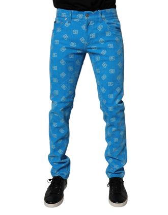 Dolce & Gabbana Mens Blue Logo Monogram Cotton Skinny Denim Jeans Clothing