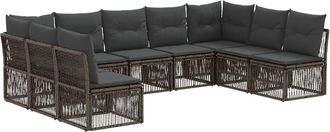 vidaXL Conjunto De Sof&aacute;s De Jard&iacute;n 9 Uds. Gris Rat&aacute;n Sint&eacute;tico Vidaxl