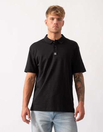 HUGO BOSS Mens HUGO Deabono Mens Interlock Cotton Polo Shirt with Stacked Logo - Black 002 - Size: 42