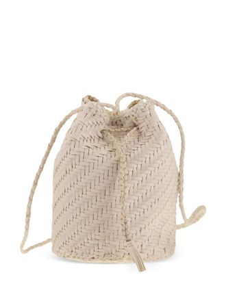 Dragon Pompom Double Jump woven leather bucket bag - Neutrals