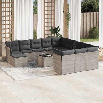 vidaXL Set Sof&aacute;s De Jard&iacute;n Con Cojines 13 Piezas Rat&aacute;n Sint&eacute;tico Gris