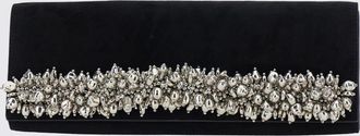 SIMKHAI Crystal-Embellished Suede Clutch with Chain Strap