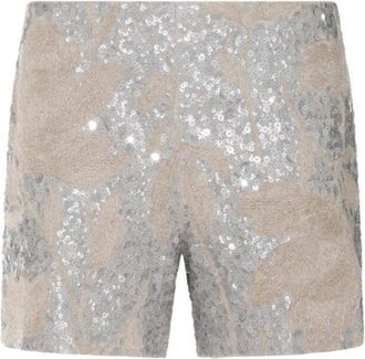 Brunello Cucinelli Silver Embellished Linen Shorts, Brand Size 40 (US Size 6)