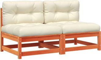 vidaXL Sof&aacute;s Jard&iacute;n Cojines Sin Reposabrazos 2 Uds Madera Marr&oacute;n Cera Vidaxl