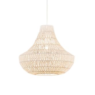 QAZQA Dise&ntilde;o L&aacute;mpara Colgante Retro Blanca 50 Cm - Lina Cono 50 Acero /cuerda Redonda Adecuado Para Led Max. 1 X 60 Watt - Qazqa
