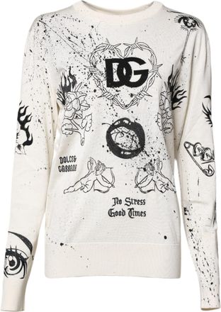 Dolce & Gabbana White Logo Angel Print Women Pullover Womens Sweater (Pre-Owned)