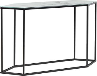 Beliani Consola De Vidrio Templado Blanco Negro 120 X 35 Cm Efecto M&aacute;rmol Patas De Metal Negro Glamour Moderno Sala De Estar Dormitorio Perrin