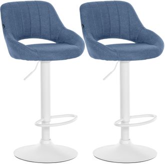 Clp Juego De 2 Taburetes De Bar Milet Con Tapizado De Tela Azul Metal Blanco Mate