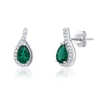 MAX + STONE 14k Yellow or White Gold Gemstone Pear Shape Drop Stud with Diamonds Accents