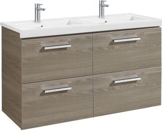 Roca Roca - Conjunto De Mueble Base Con Cuatro Cajones Y Lavabo Doble Prisma Color: Fresno