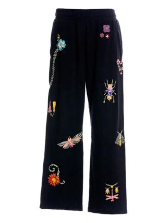 Agua Bendita embroidered-floral insect trousers - women - Cotton - L - Black