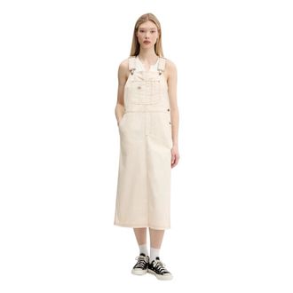 Dickies Bib Long Overall Dress - Dames - Casual kleedjes - Beige - S - Katoen - Kleedjes