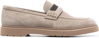 Brunello Cucinelli Grijze Su&egrave;de Kralen Loafers - Dames - Loafers - Grijs - 40 EU - Su&egrave;de - Schoenen