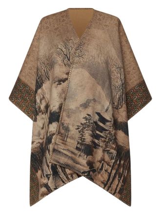 Pierre-Louis Mascia landscape-print poncho coat - unisex - Wool/Wool - One Size - Brown
