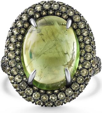 Pompeii3 12.21Ct Peridot & Green Tourmaline Heirloom Ring 14k White Gold Size: 6.5