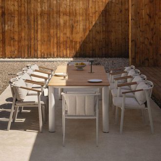 Sklum Set De Mesa Rectangular 260x100 Cm En Aluminio Y Madera De Teca Sirka Y 10 Sillas De Jard&iacute;n En Aluminio Y Tela Boucl&eacute; Yervin Sklum