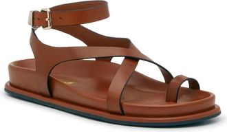 Steve Madden Womens Steve Madden Zendra Sandals Cognac Leather Toe Loop Ankle Strap GAL1586