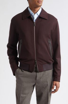 Isaia Aviator Scuba Stretch Wool Jacket in Purple 280 at Nordstrom, Size 56