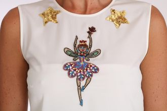 Dolce & Gabbana Womens White Silk Embellished Crystal Sequin Fairy Top