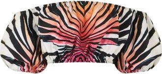 Roberto Cavalli Tops, Dames, Veelkleurig, S, Katoen, Ray Of Paradise Print Crop Top
