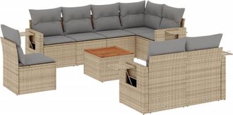 vidaXL Juego De Sof&aacute;s Jard&iacute;n Con Cojines Beige Mezcla 9 Pzas Rat&aacute;n Pe Vidaxl