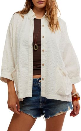 Free People Just Like Me Relaxed Fit Cotton Seersucker Button-Up Shirt in Coconut Milk at Nordstrom, Size X-Small