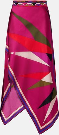 Pucci Hawaii asymmetric silk satin midi skirt