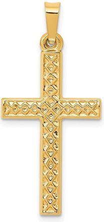 Diamond2Deal 14k Yellow Gold Polished Lattice Textured Cross Pendant