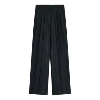 Semicouture Broeken, Dames, Zwart, M, Satijn, Zwarte Palazzo Broek Franse Zakken