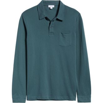 Sunspel Riviera Supima Cotton Piqu&eacute; Polo in Dark Petrol at Nordstrom, Size X-Large