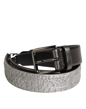 Dolce & Gabbana Black Silver Pebbled Texture Leather Buckle Men Mens Belt