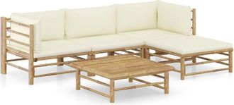 vidaXL Set De Muebles De Jard&iacute;n 5 Piezas Bamb&uacute; Y Cojines Blanco Crema Vidaxl
