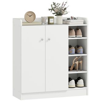 HOMCOM Mueble Zapatero De 2 Puertas Zapatero Estrecho Con Estantes Ajustables Para 12 Pares De Zapatos Para Pasillo Entrada 83x30x90 Cm Blanco