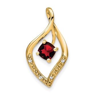 Diamond2Deal 14k Yellow Gold 5mm Cushion Garnet and Diamond Leaf Chain Slide Pendant