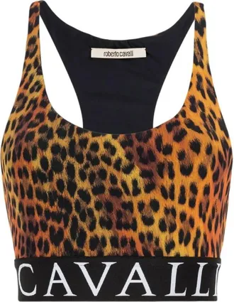 Roberto Cavalli Slim Fit Jaguar Print Crop Top, Size X-Small