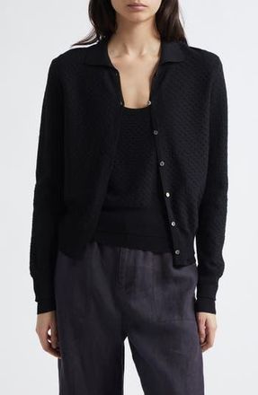 Vince Double Layer Organic Cotton Blend Cardigan in Black at Nordstrom Rack, Size Medium