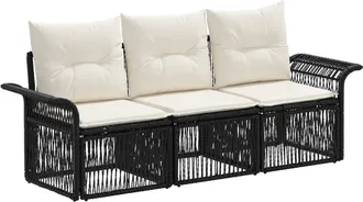 vidaXL Conjunto De Sof&aacute;s De Jard&iacute;n 3 Uds. Negro Rat&aacute;n Sint&eacute;tico Vidaxl